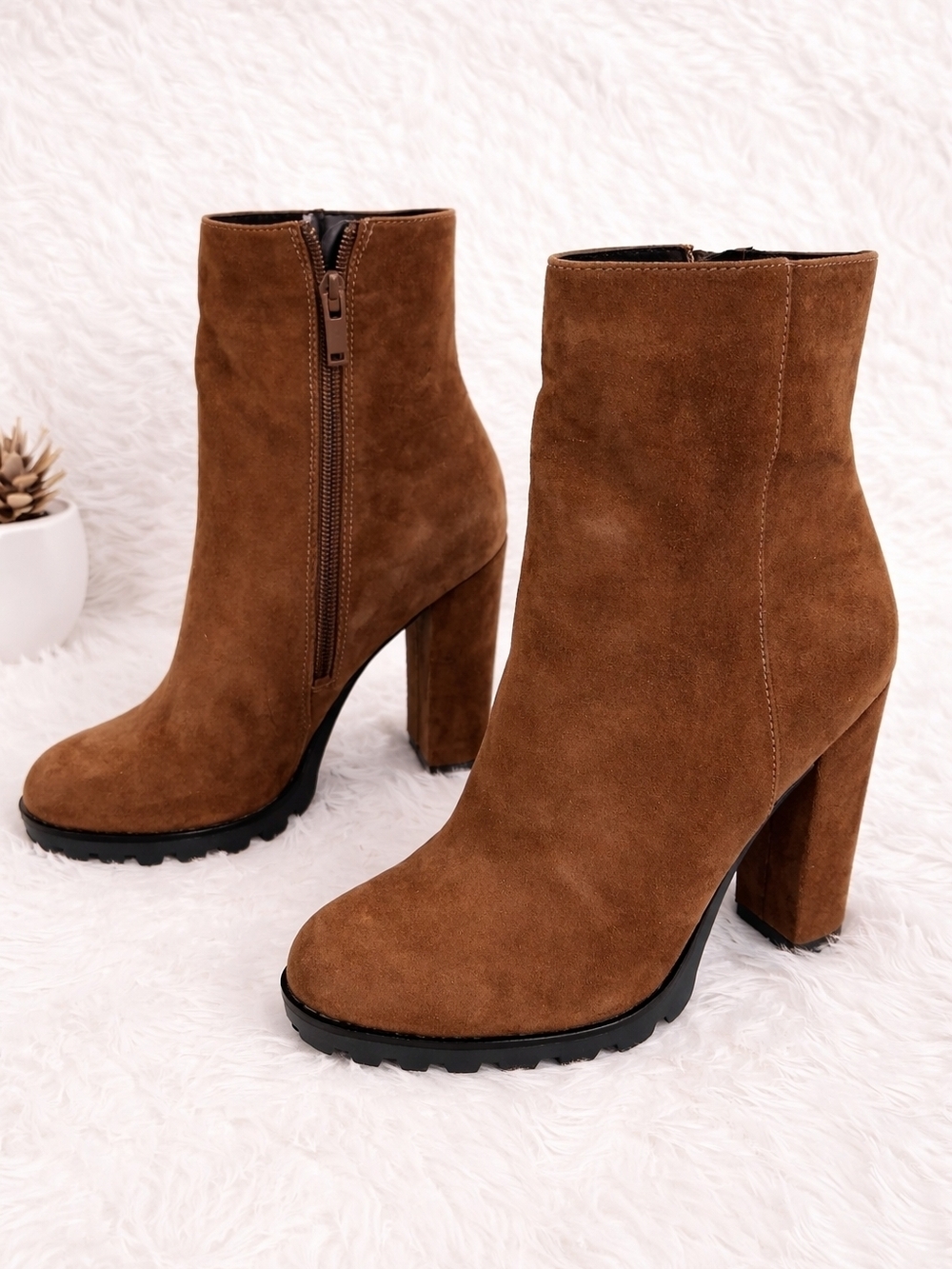 Aldo Tan Suede Block Heel Ankle Boots
